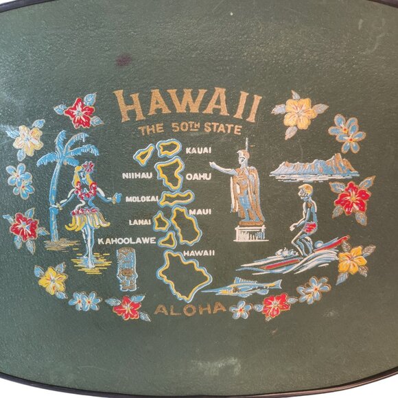 Hawaii 50th State Vintage Serving Tray Aloha D Large Green Tilso Fiberglass - Picture 2 of 10